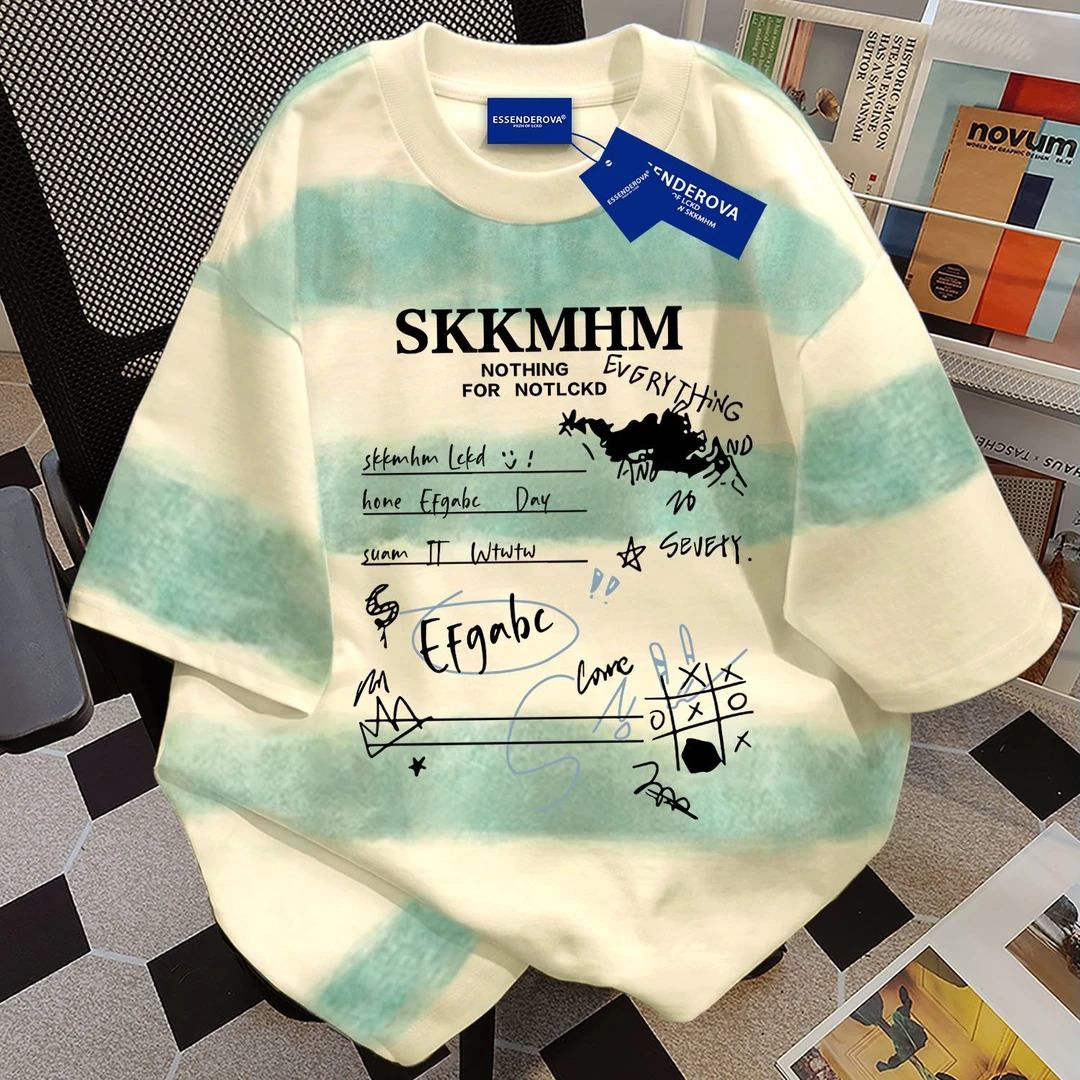 100%纯棉小众设计感短袖t恤男女夏季爆款宽松中长款圆领情侣上衣