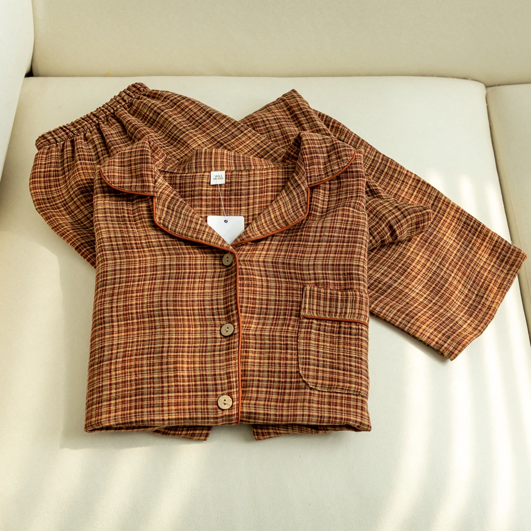 【京かわ会社】纯棉睡衣色织提花套装 花园红