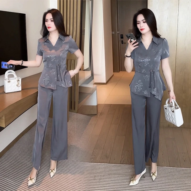 夏季新款新中式盘扣穿搭洋气时尚气质西装领减龄套装韩版休闲