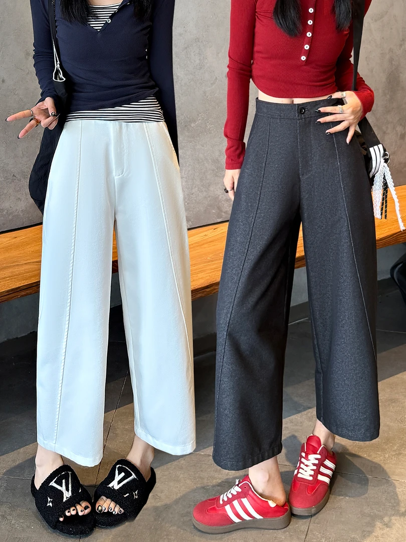 复古休闲阔腿萝卜裤女秋冬高腰宽松哈伦裤九分时尚显瘦奶奶裤