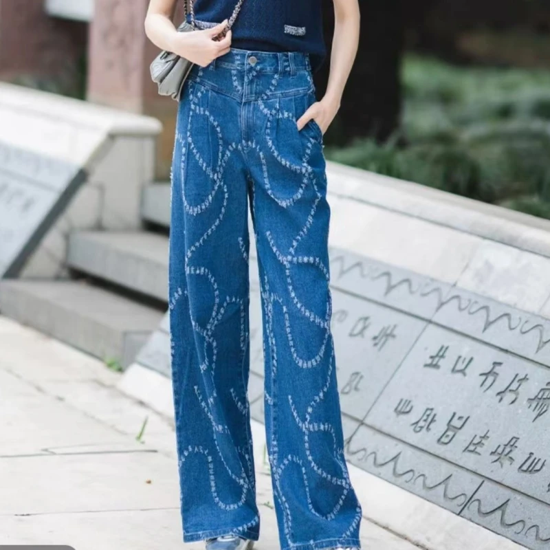 GIRDEAR/哥弟新款高腰时尚休闲复古宽松蓝色显瘦牛仔裤   1100495