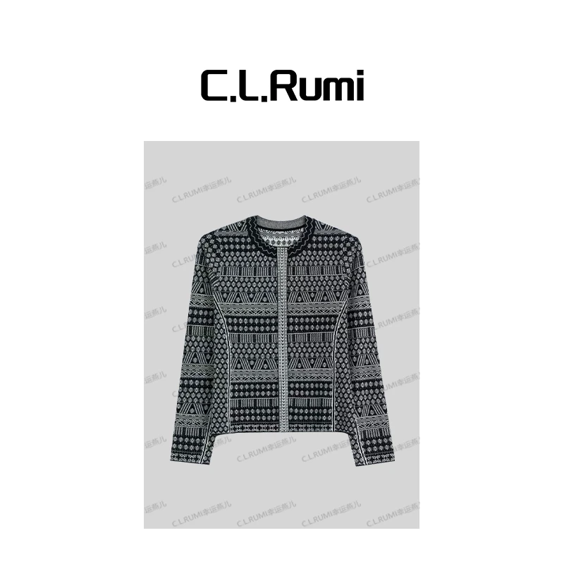 【Rumi时装】“费尔岛”25早秋羊毛几何宽松亲肤提花费尔岛开衫7093ks