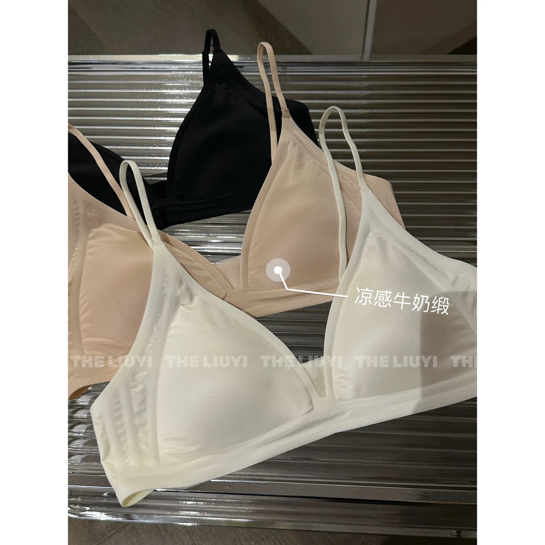 【LIUYI】夏季牛奶缎面深V细肩带三角杯无钢圈文胸内衣2701