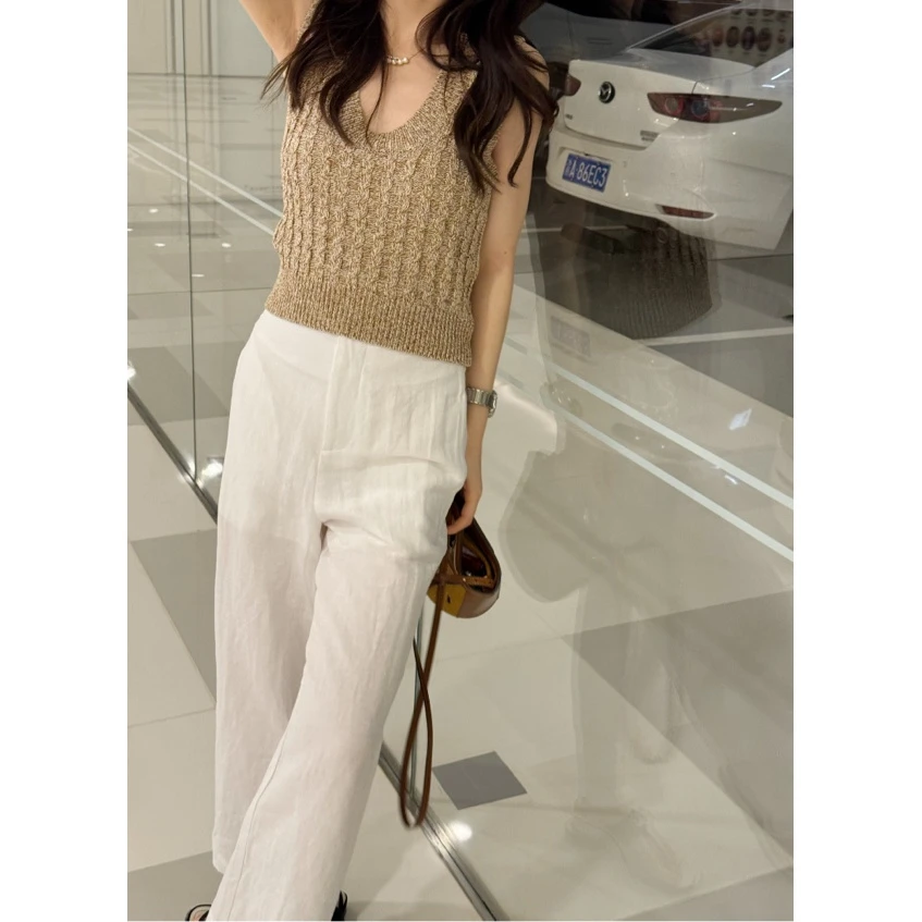 【白麻裤】MEGANLE-25/早春新款 宽松百搭九分阔腿亚麻长裤2024223