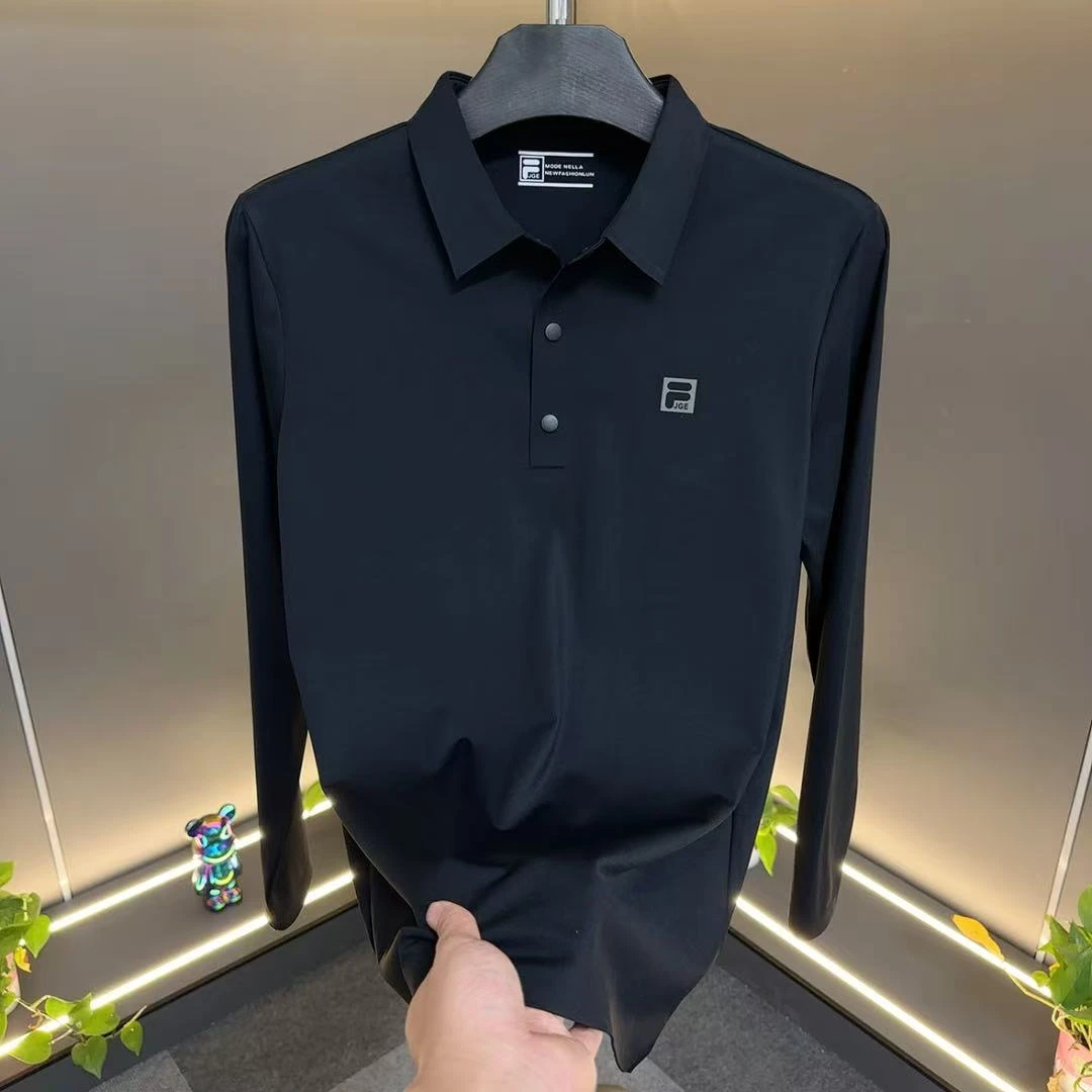 秋季新款POLO衫商务翻领休闲时尚百搭纯色简约运动速干修身长袖