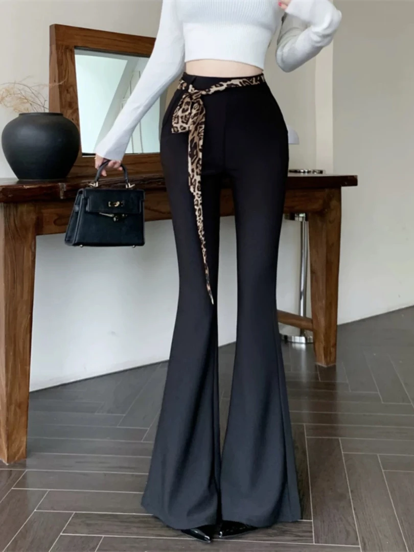 大爆款豹纹系微喇高腰喇叭显瘦垂感拖地裤女2025春季新款99206#