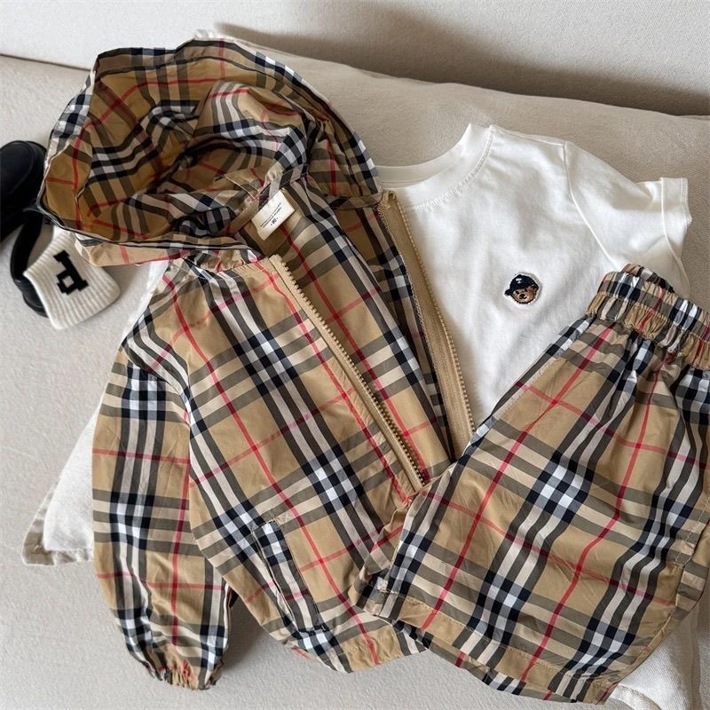 2025新款儿童夏季防晒衣套装男童女童连帽外套+短裤宝宝连体裤