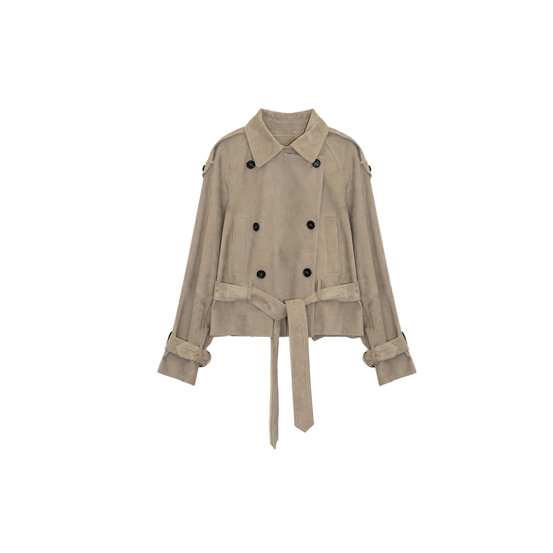 【钱老板推荐】进口混种绵羊皮老钱风短款机车夹克外套53C222501