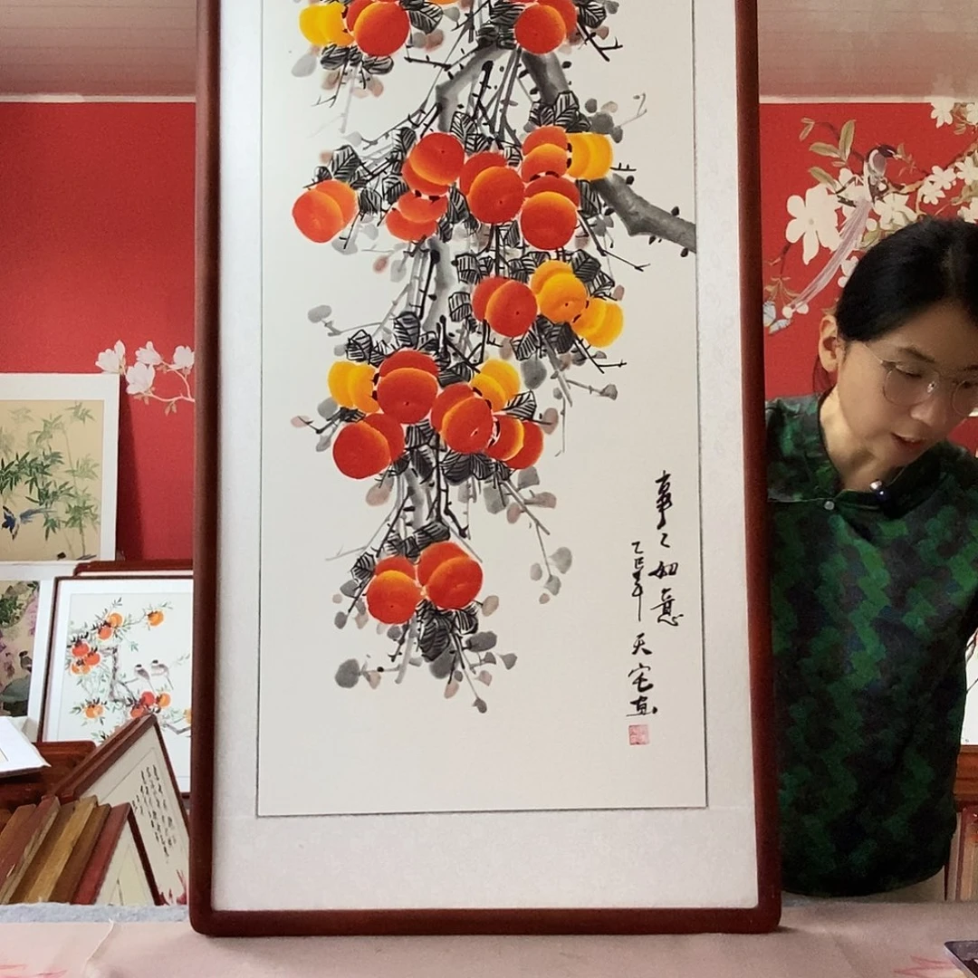 国画手写手绘带框包邮62✖️122国画作品