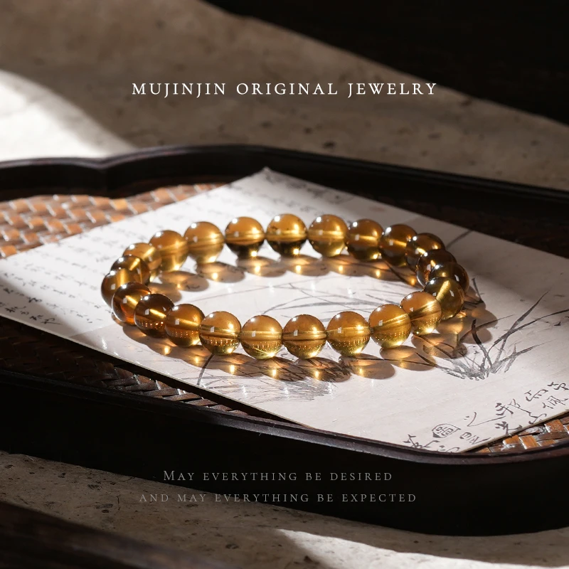 【木槿槿】天然黄水晶手串女款约8m送女生礼物简约串珠手链XL819