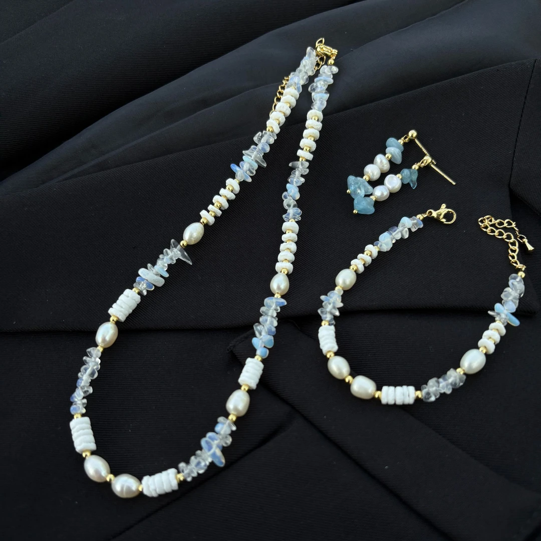 铜合金项链 「蛋白石贝壳片珠珠项链」夏日小清新锁骨链气质手饰