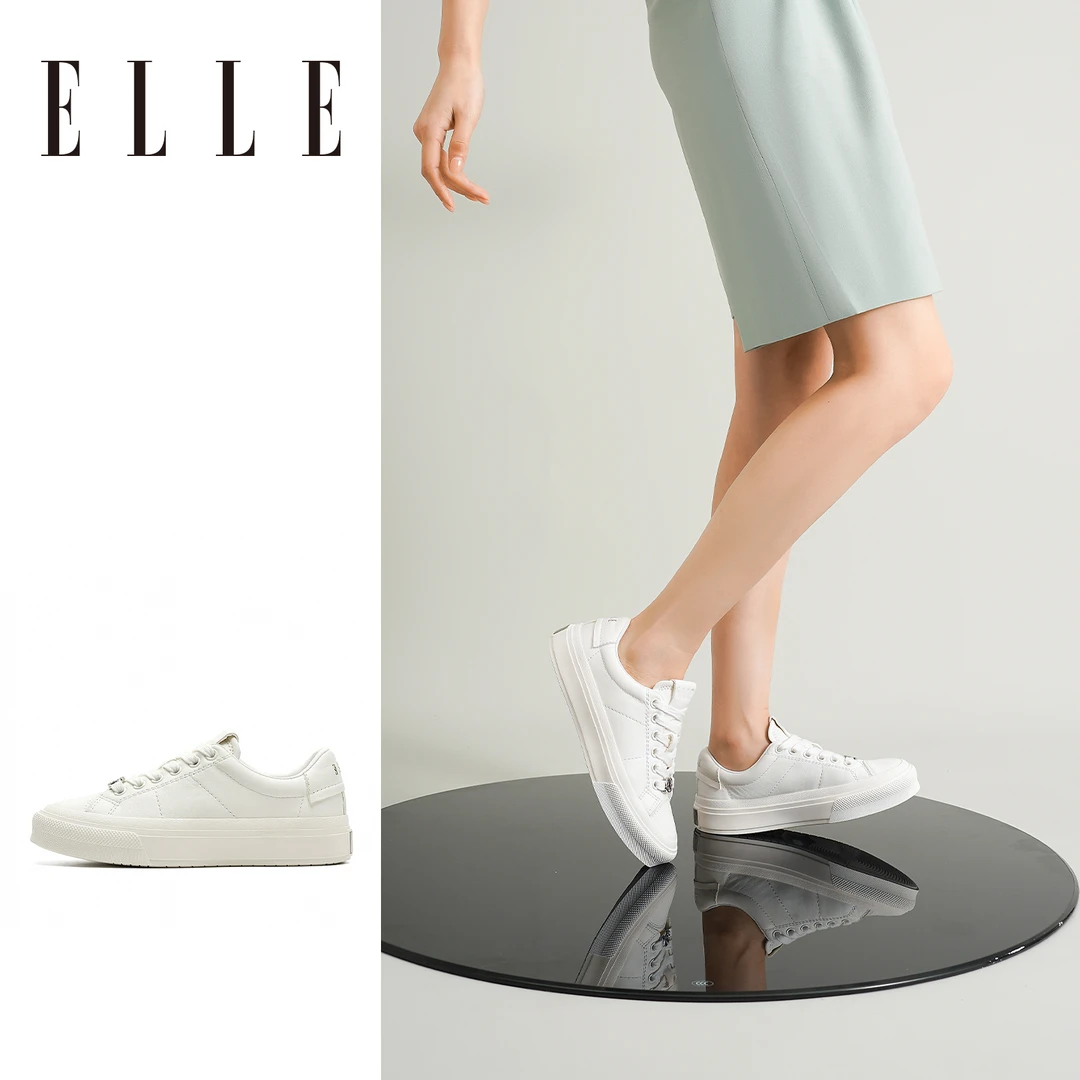 ELLE学院风减龄小白鞋女显脚小休闲板鞋2025爆款软底软牛皮小白鞋