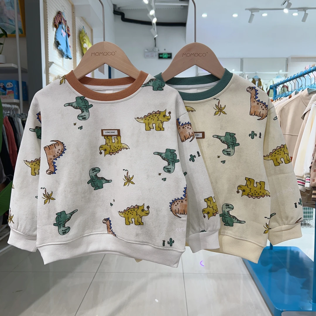 MOMOCO男童春秋童趣满印恐龙卫衣圆领印花上衣