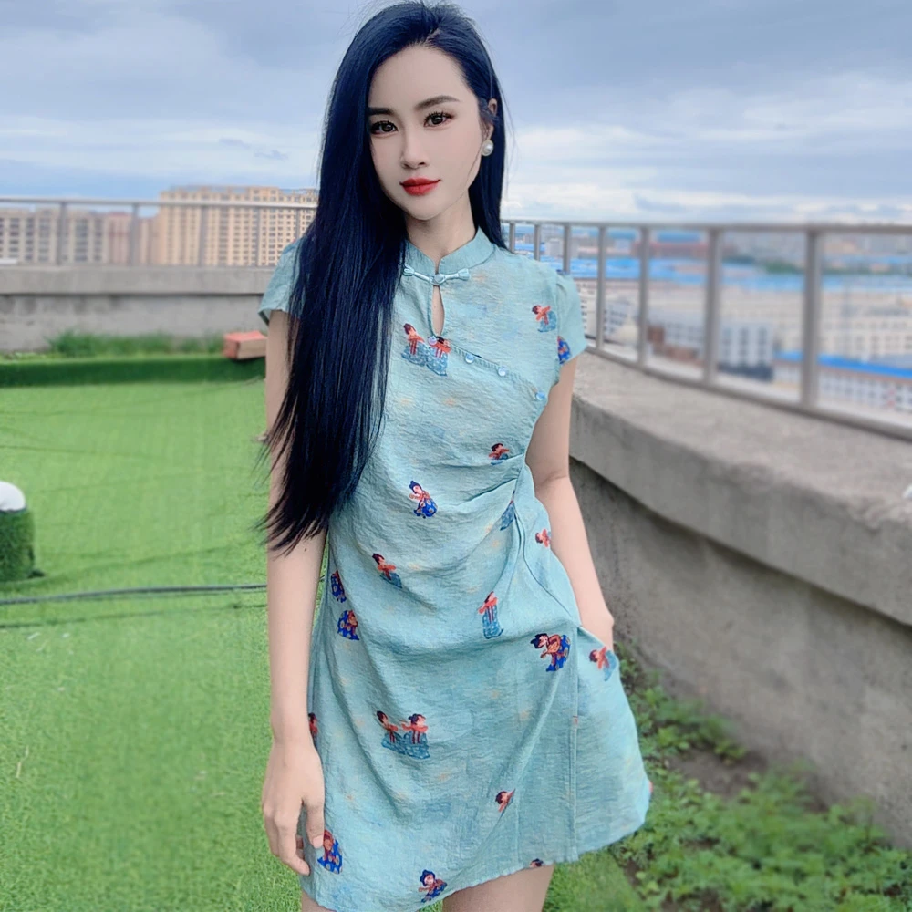 新中式国风小唐人连衣裙套装女25夏季改良旗袍显瘦短裤套装两件套