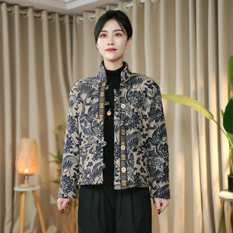 新款棉衣加绒加厚棉袄复古民族风时尚短款冬季女装