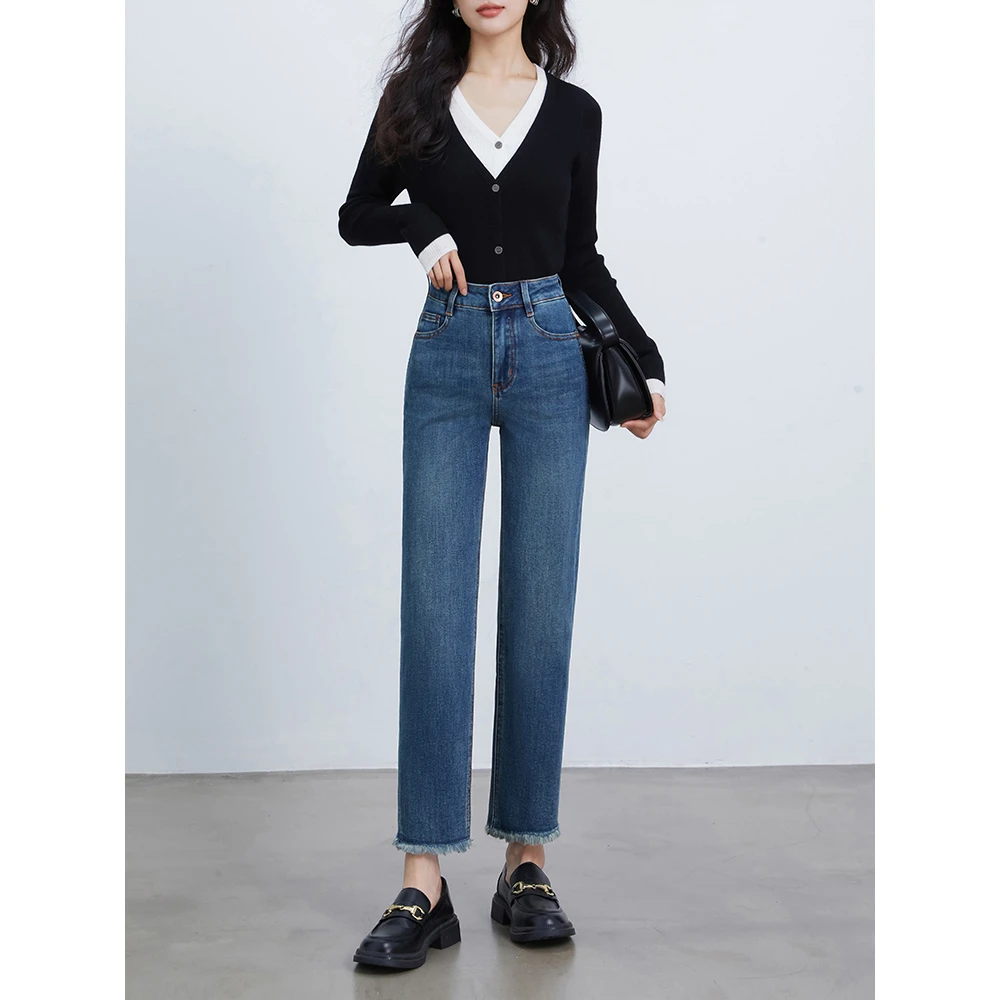 直筒牛仔裤女2025春季新款高腰显瘦宽松百搭小个子烟管法棍裤8215