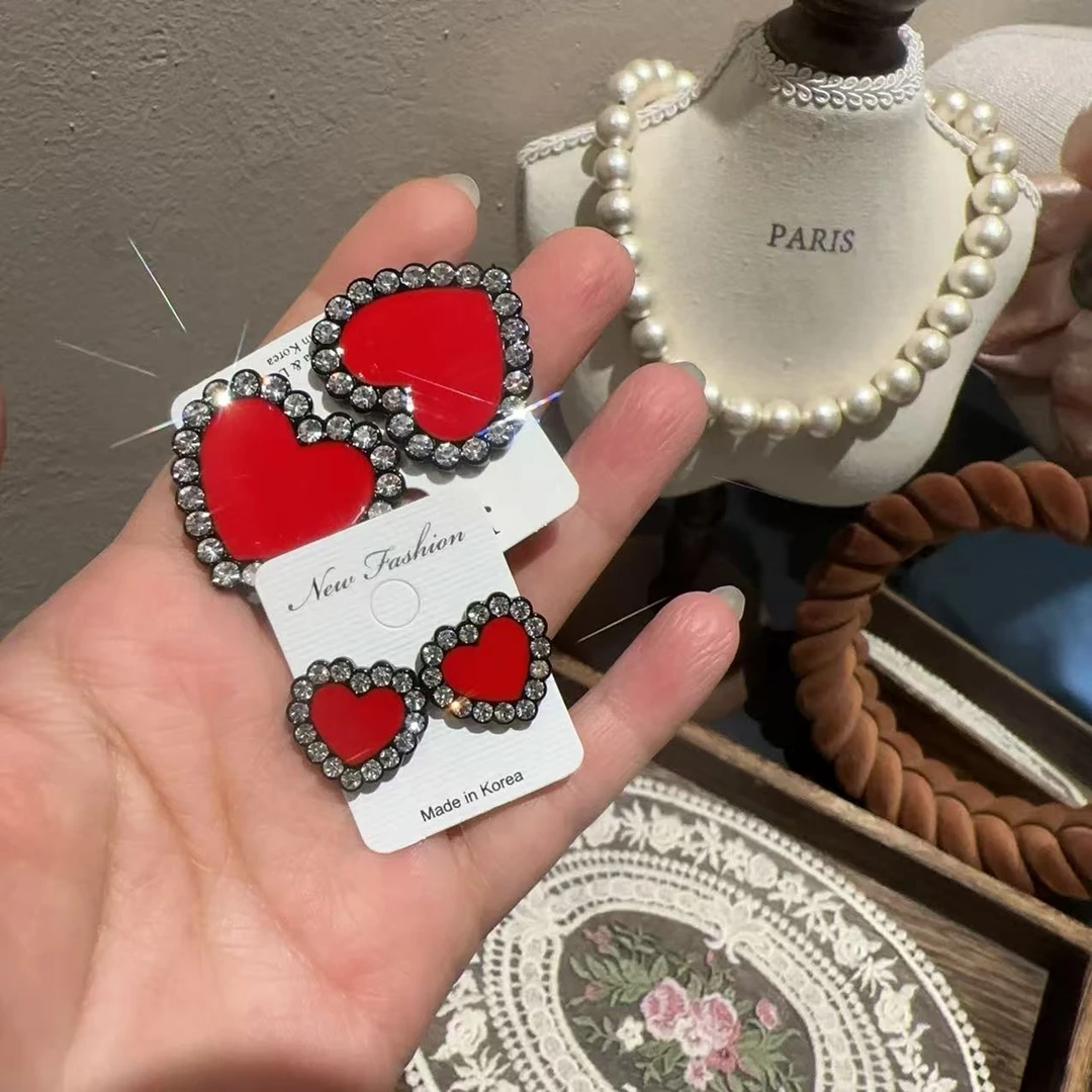 合金耳饰 韩国时尚闪闪爱心耳钉R685