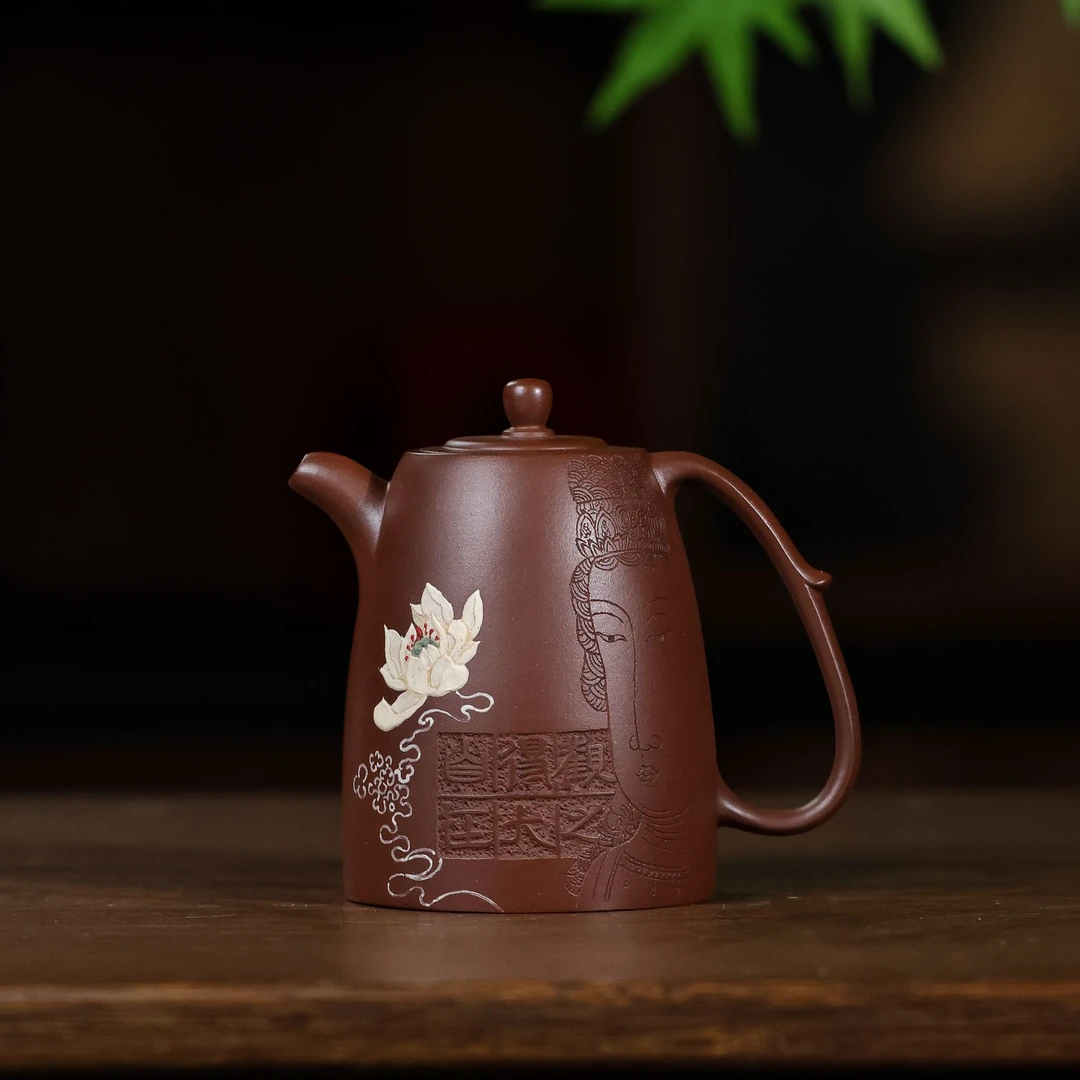 【東言】 梵音（泥绘）刘向东 紫脂泥 160cc 家用紫砂壶 mft