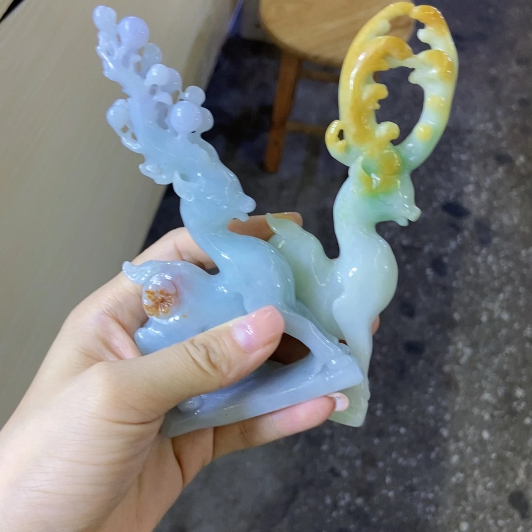 未镶嵌摆件翡翠桃***水好看的翡翠小鹿