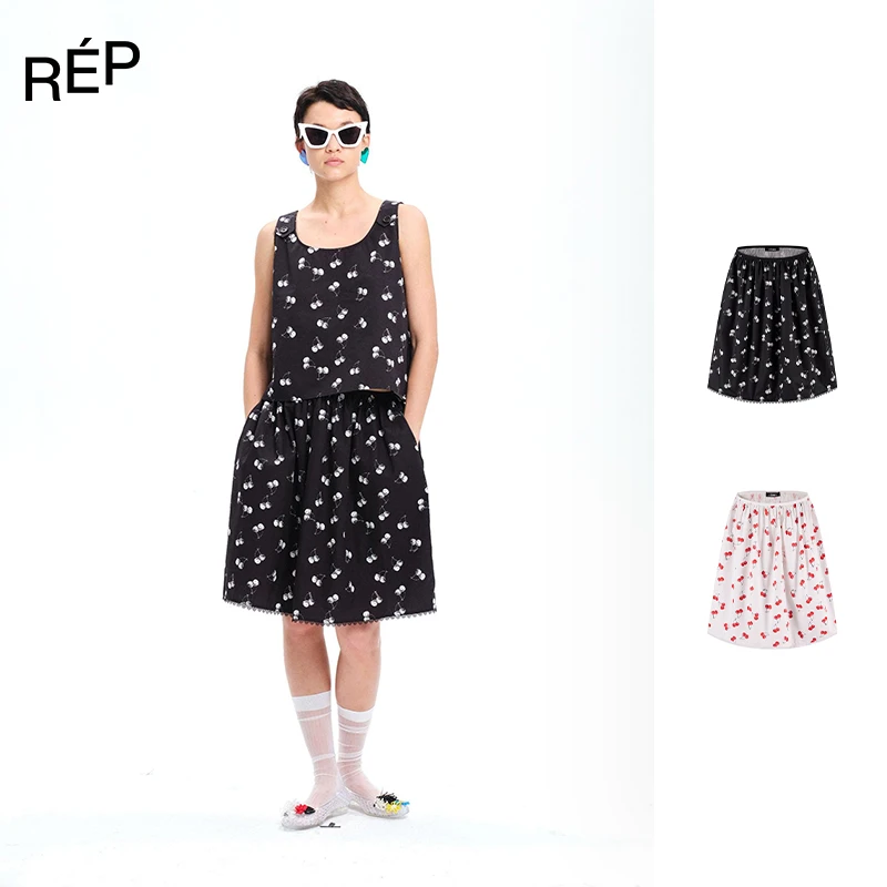 【5折】REP-COEMES设计师品牌红/白樱桃蕾丝边半裙（特价NO退换）