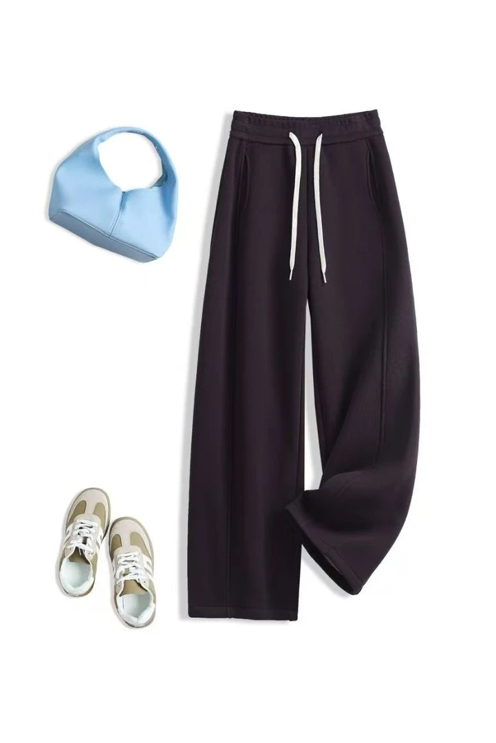 冬季女士时尚香蕉裤高腰休闲裤显瘦时尚直筒卫裤垂感