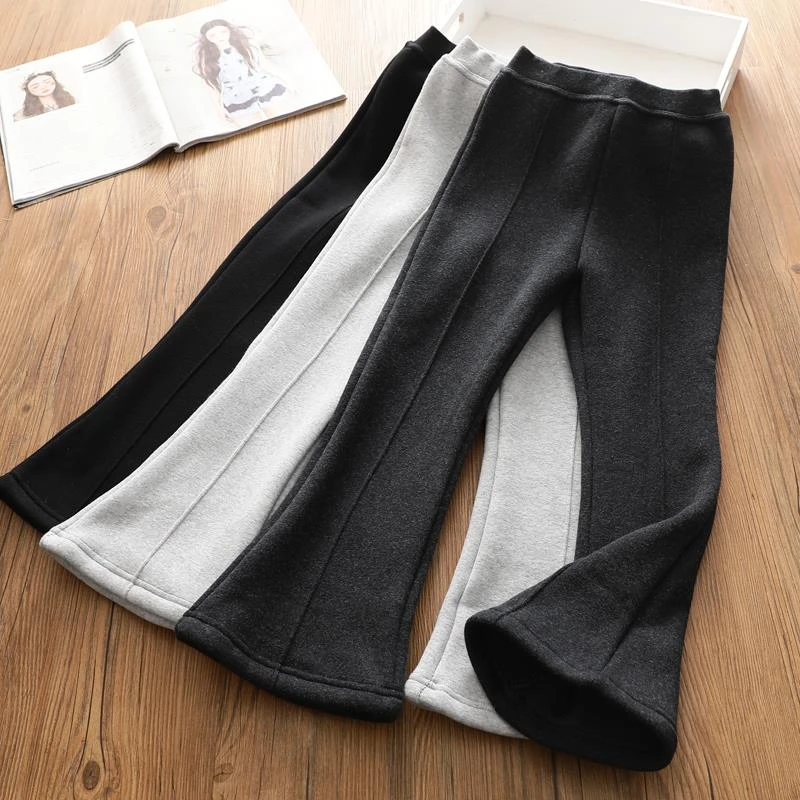 女童加绒加厚喇叭裤儿童冬季保暖新款一体绒弹力打底裤发热长裤子