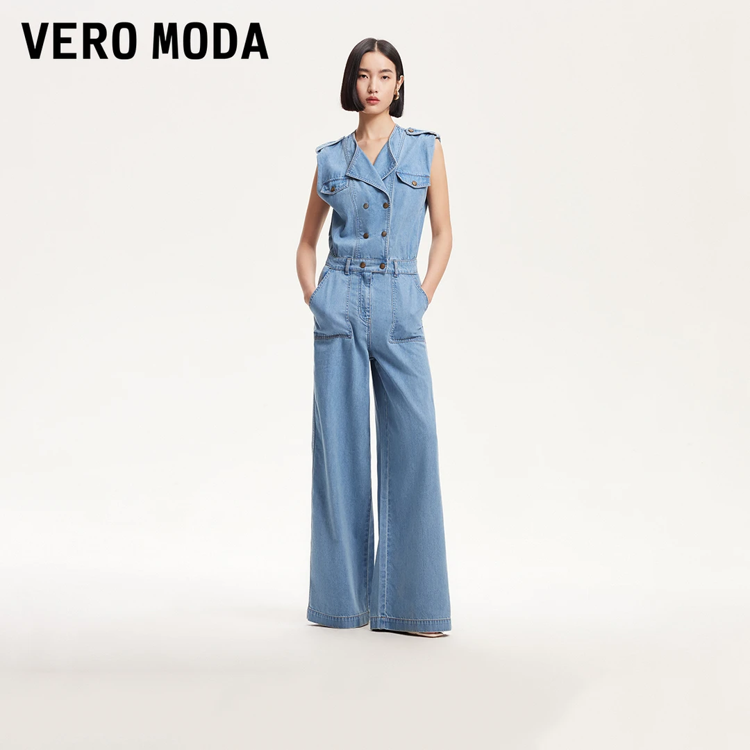 Vero Moda牛仔裤新款无袖肩袢设计宽松连体裤百搭高级感325164005