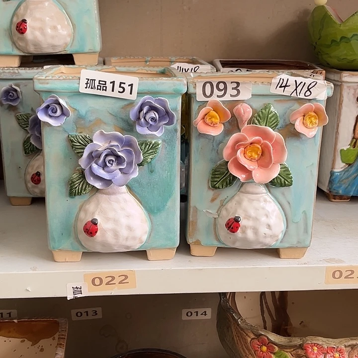 *****粗陶材质多肉花盆紫色花发孤品151