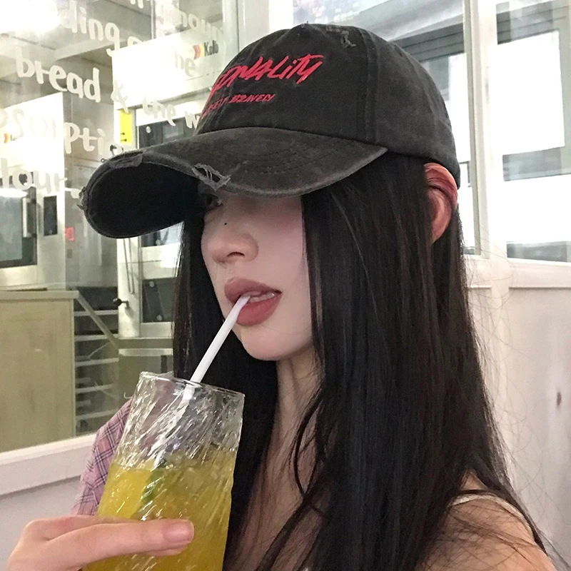 美式水洗牛仔字母棒球帽女2025年春新款大帽檐加大加深鸭舌帽子潮