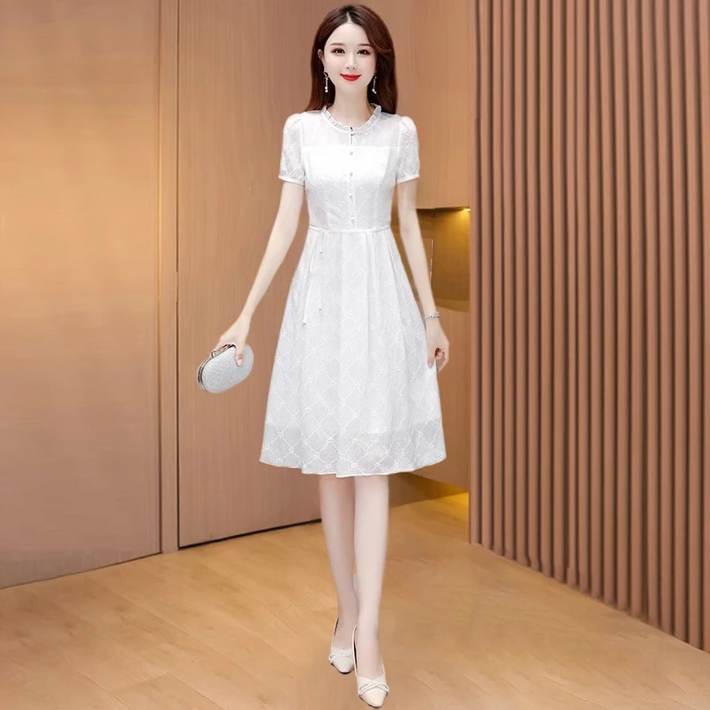 拉夏贝尔雪纺连衣裙女夏季2025新款气质高端轻奢高级感小个子裙子