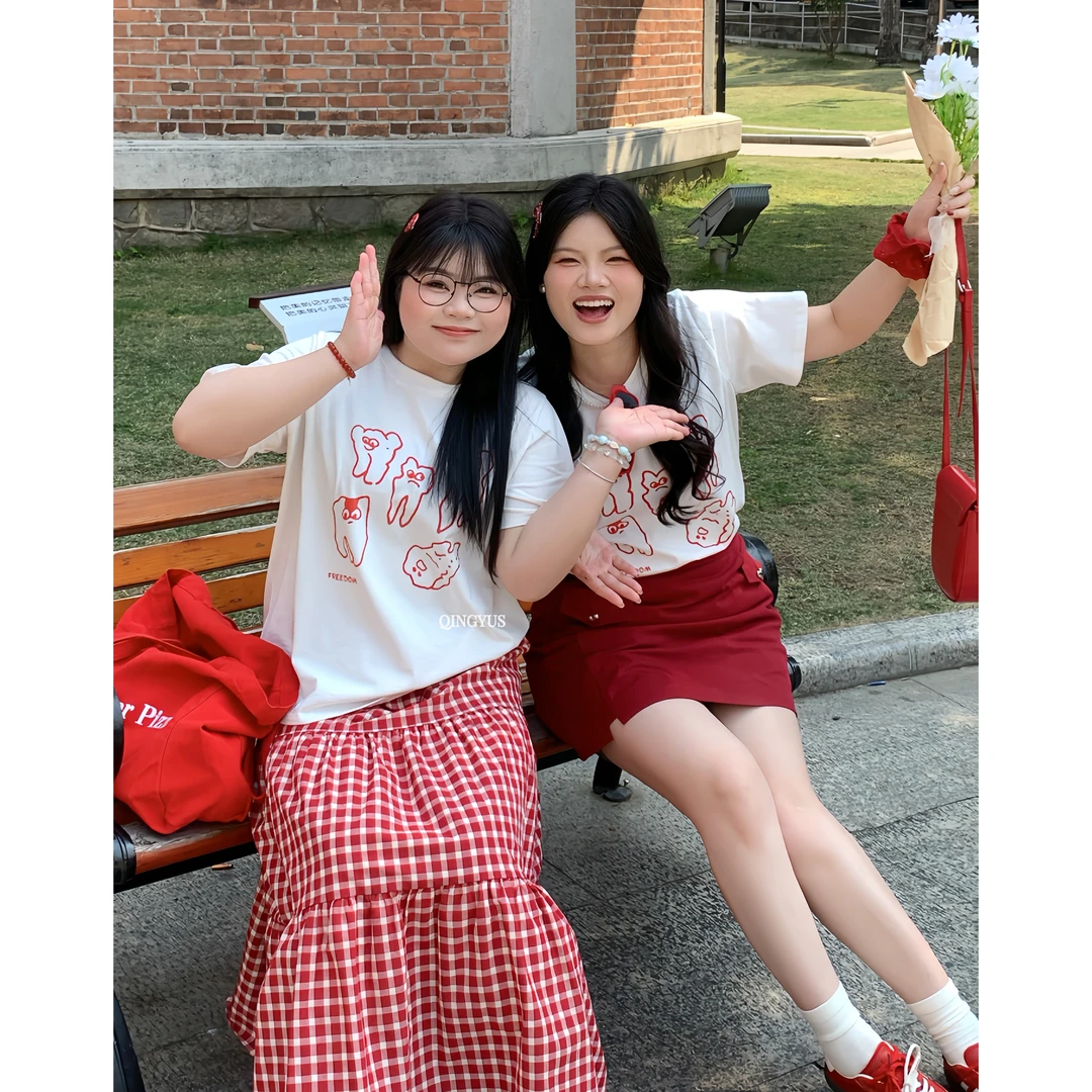 青屿衫-设计感小牙齿印花T恤减龄可爱上衣微胖显瘦春季大码女装