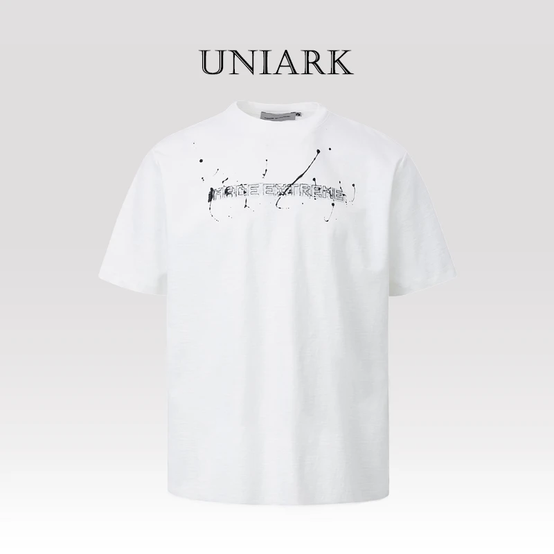 【Uniark】25SS爆款美式泼墨精工针织字母t恤 夏季潮牌定制百搭上衣