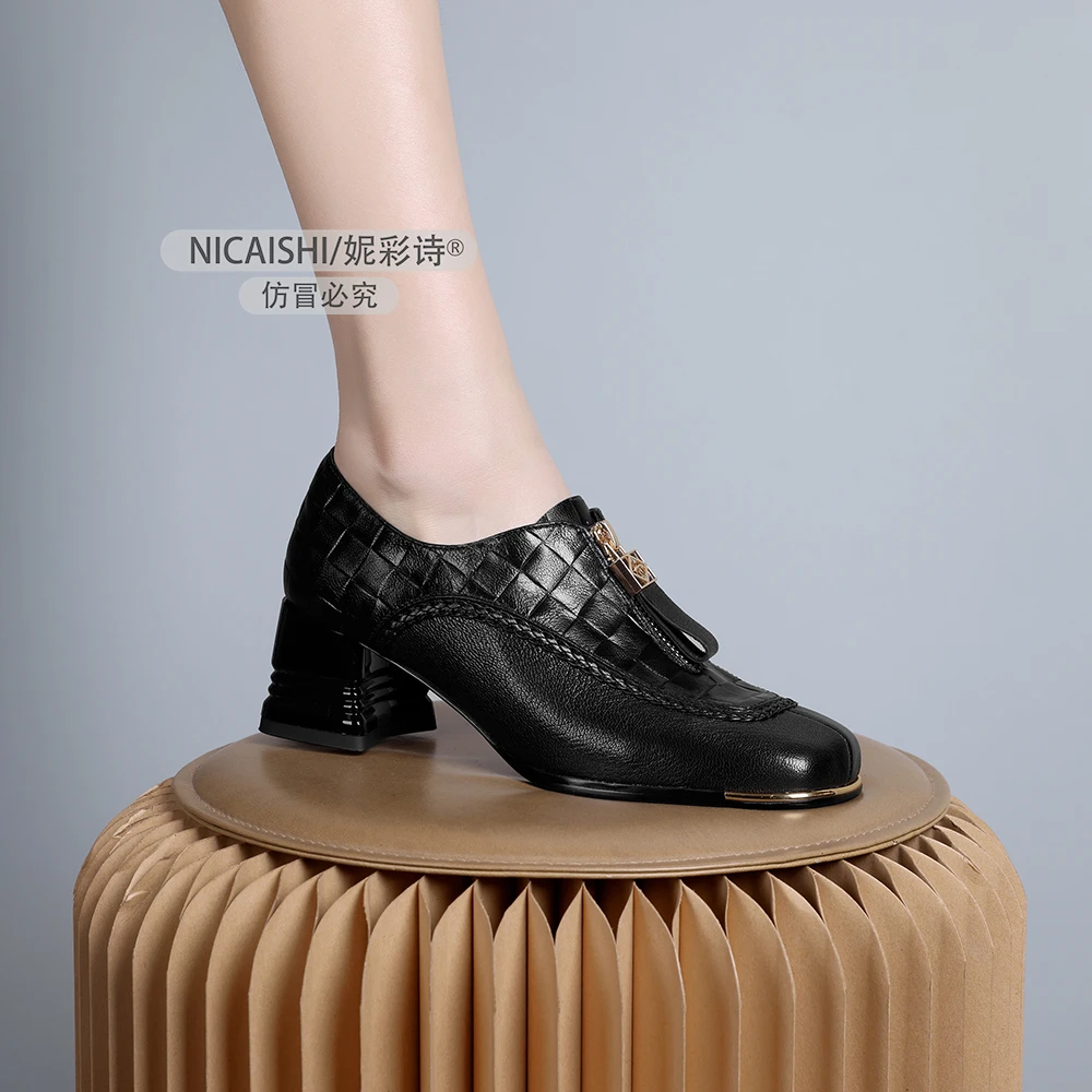 2025年新款欧美时尚气质方粗跟圆头舒适百搭女士乐福鞋单鞋1004