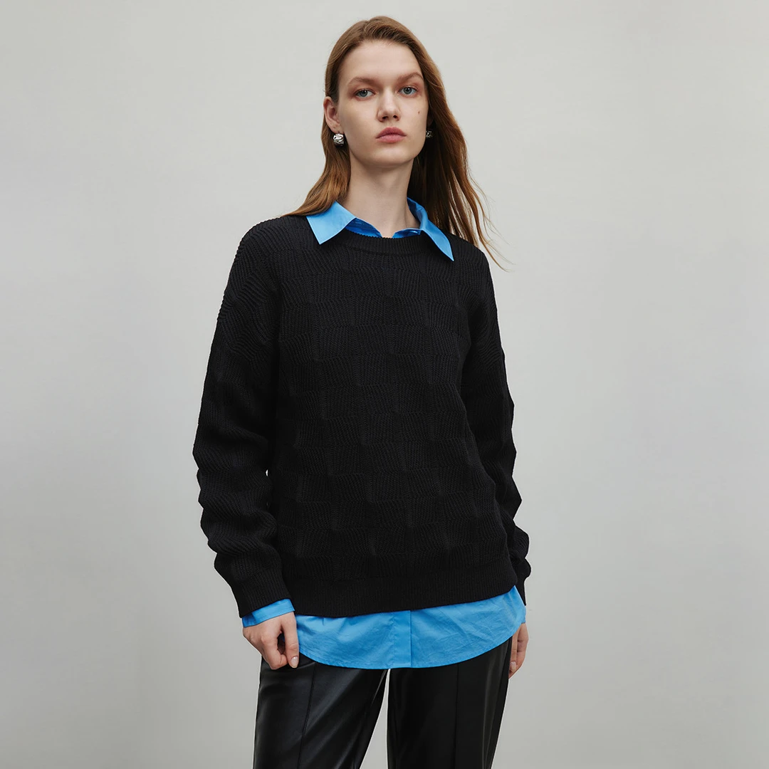 【羊羊专属】圆领针织衫女秋季纯色慵懒风宽松套头衫Y733302093