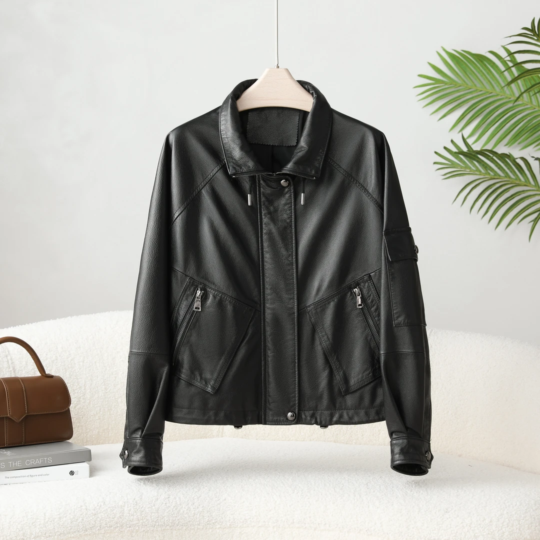 98013【杨幕同款】短款加绒女皮衣外套爆款2025新款冬季加厚慵懒风