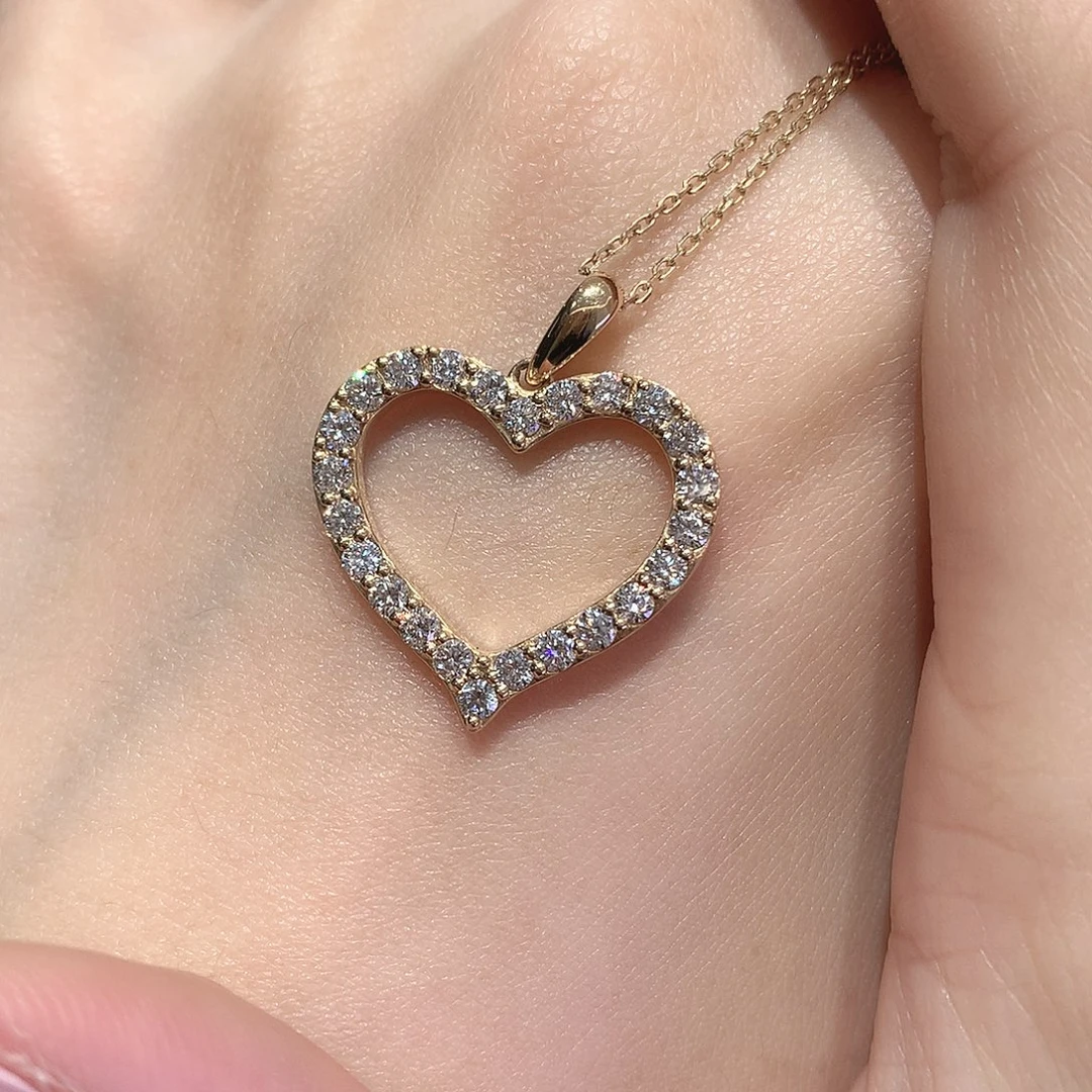 合成钻石颈饰14K金镶嵌爱心套链