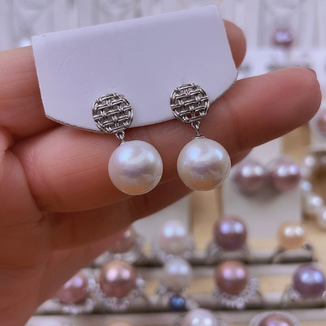 耳饰银S925镶嵌淡水珍珠