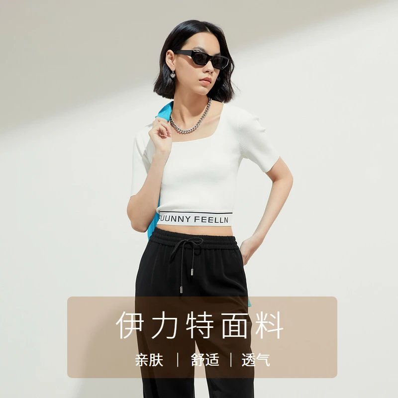 【达人专属】FF仿佛方领短袖T恤女薄款百搭打底FZ00921
