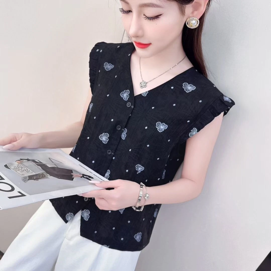 时尚设计感V领百搭无袖小衫夏季新款洋气减龄显瘦小个子年轻上衣