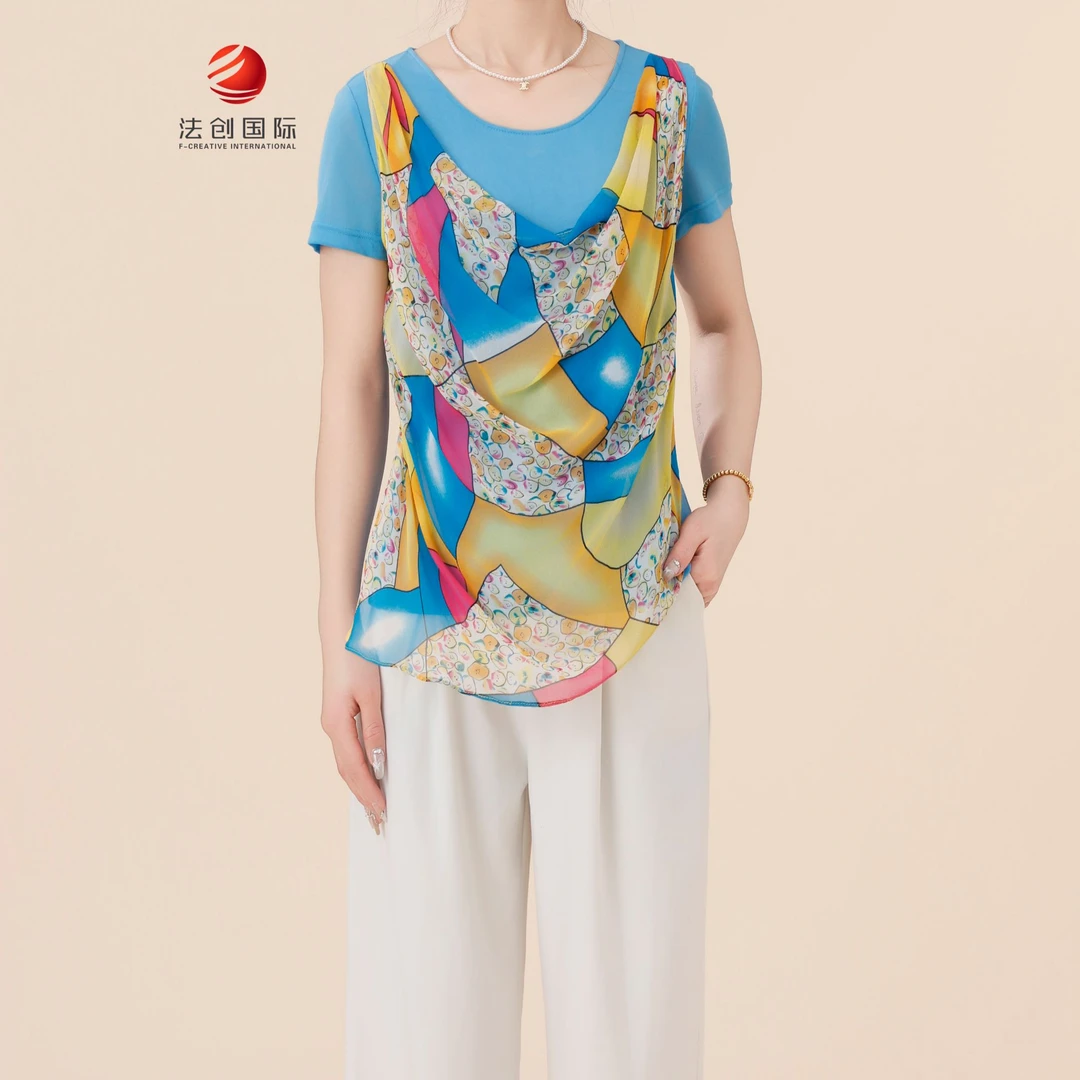 1006204大码时尚休闲女士夏季宽松印花圆领T恤