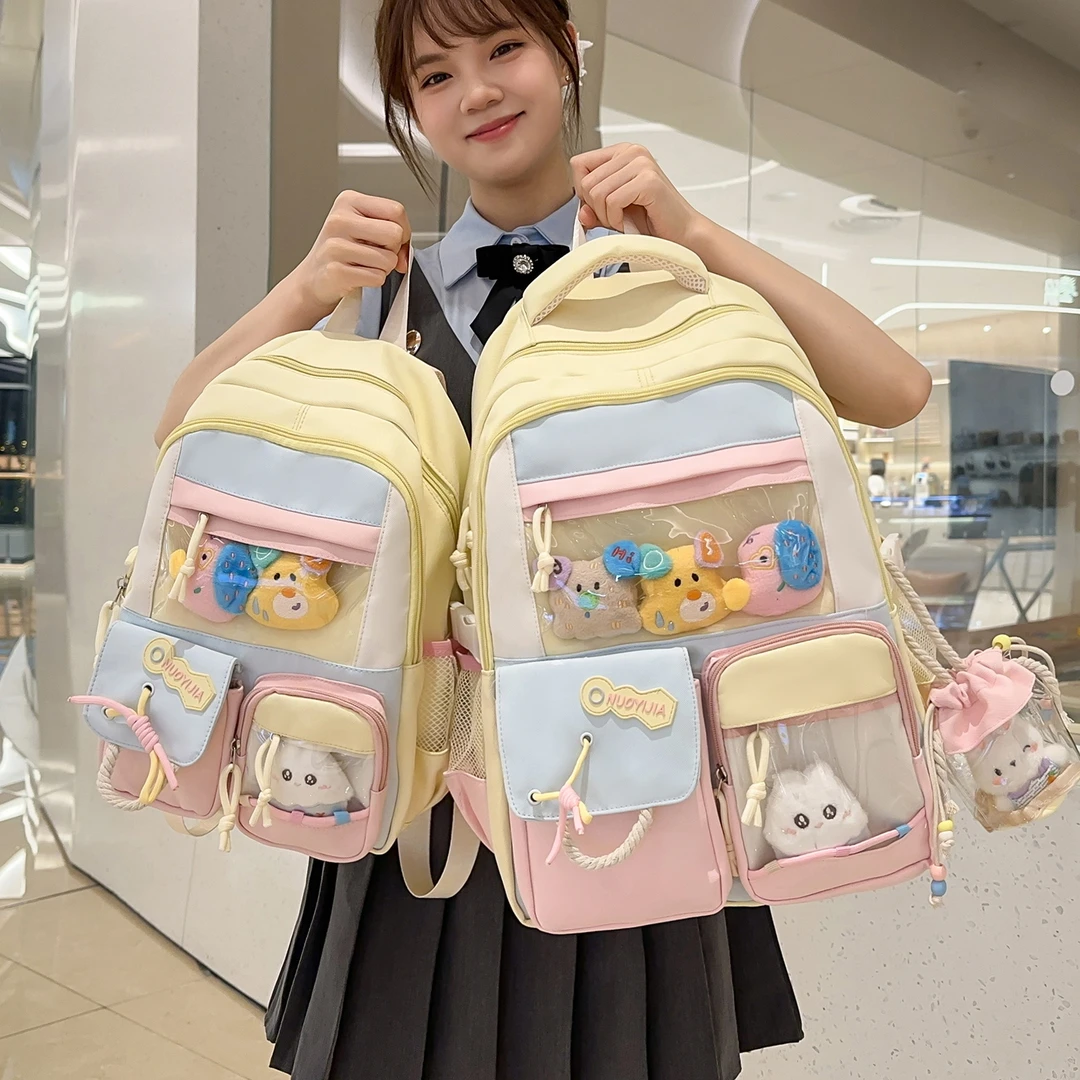 日系小清新书包女小学生校园背包大容量初中生上课轻便透明双肩包