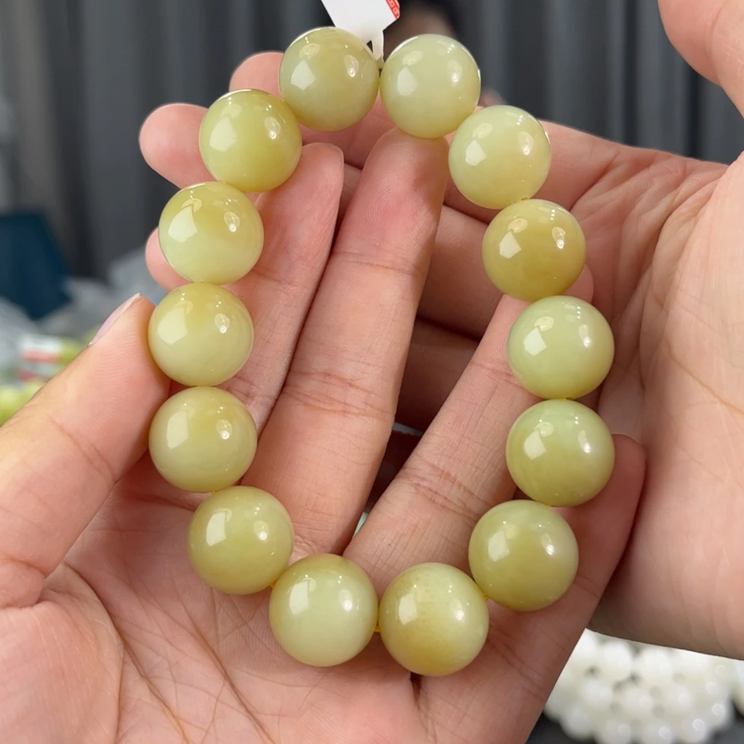 手串未镶嵌和田玉新疆若羌黄口聚宝盆卡16圆珠