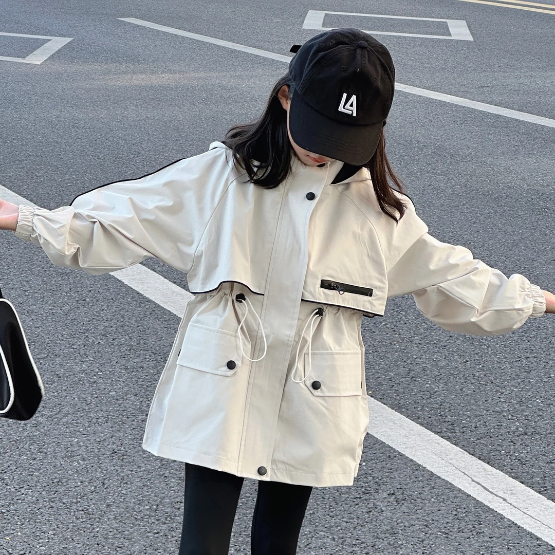 女童外套秋2025新款女大童超好看韩系冲锋衣儿童秋装洋气时髦风衣