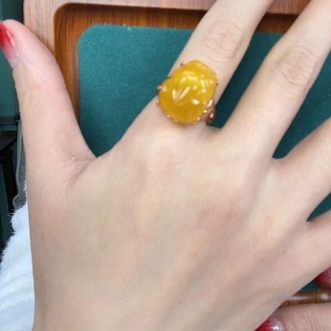 蜜蜡戒指银S925镶嵌戒指