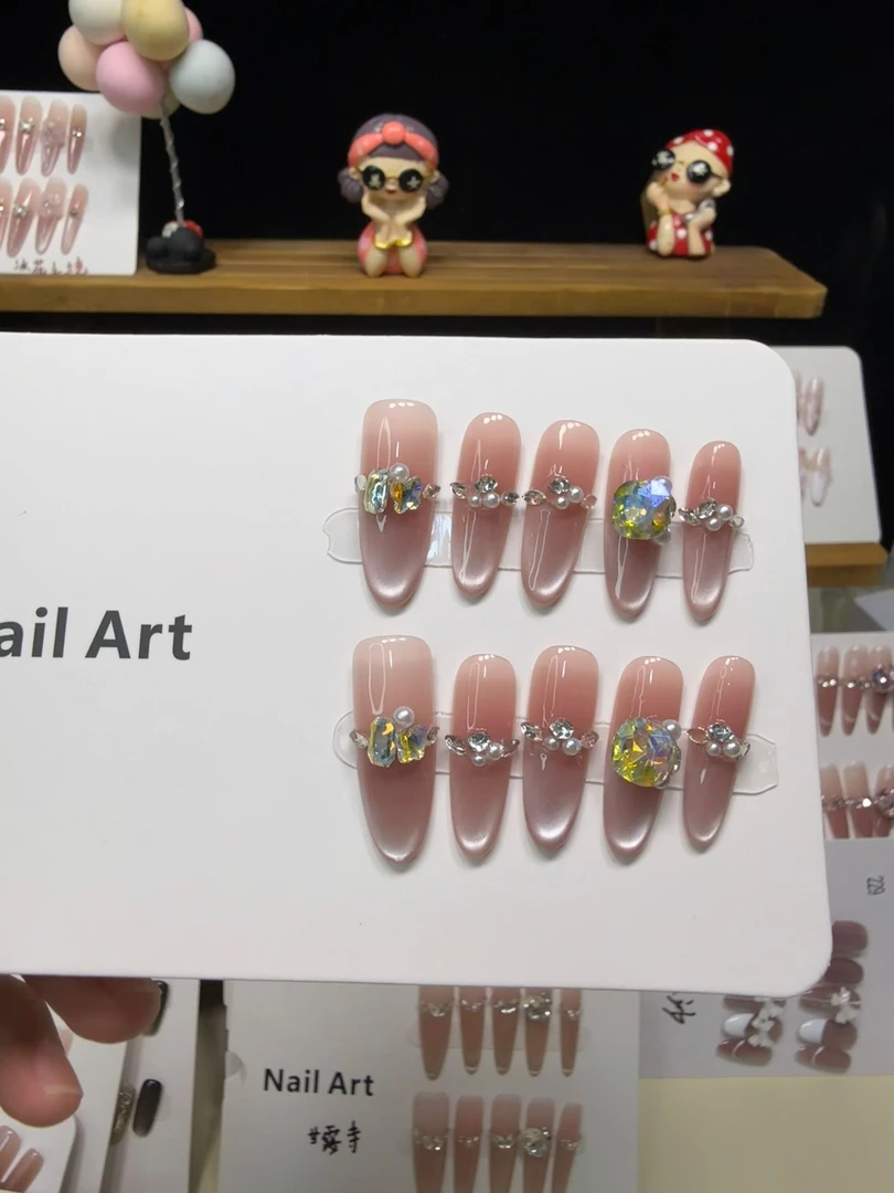 【怦然心动】纯手工穿戴甲 裸色系猫眼显白款美甲贴片215