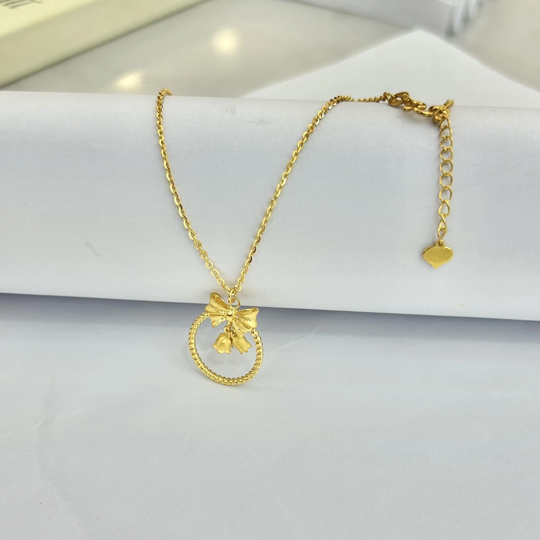 水贝黄金批发铃兰蝴蝶结套链时尚百搭耐看清新精美精致足金