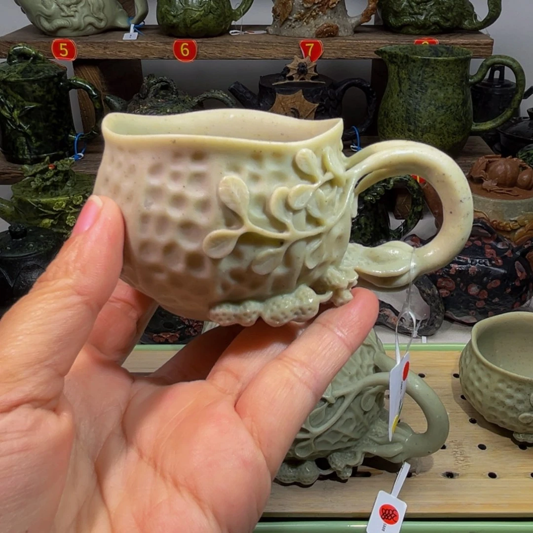 敏***名石材冰碛玉精品花生杯配壶价