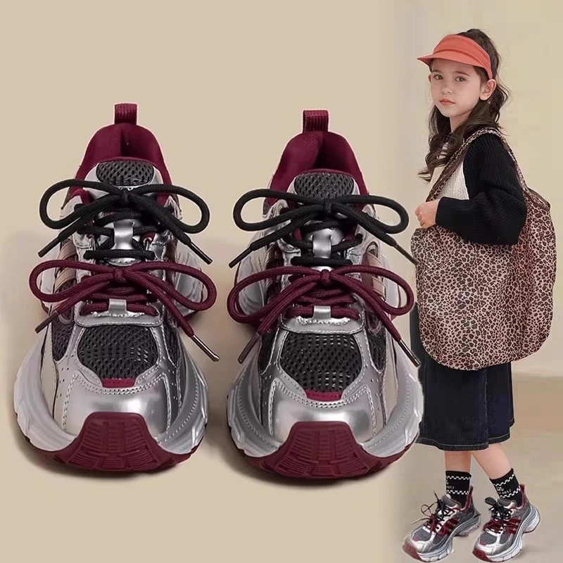 女童鞋子2025新款春秋中大童休闲跑步鞋女孩软底老爹鞋儿童运动鞋