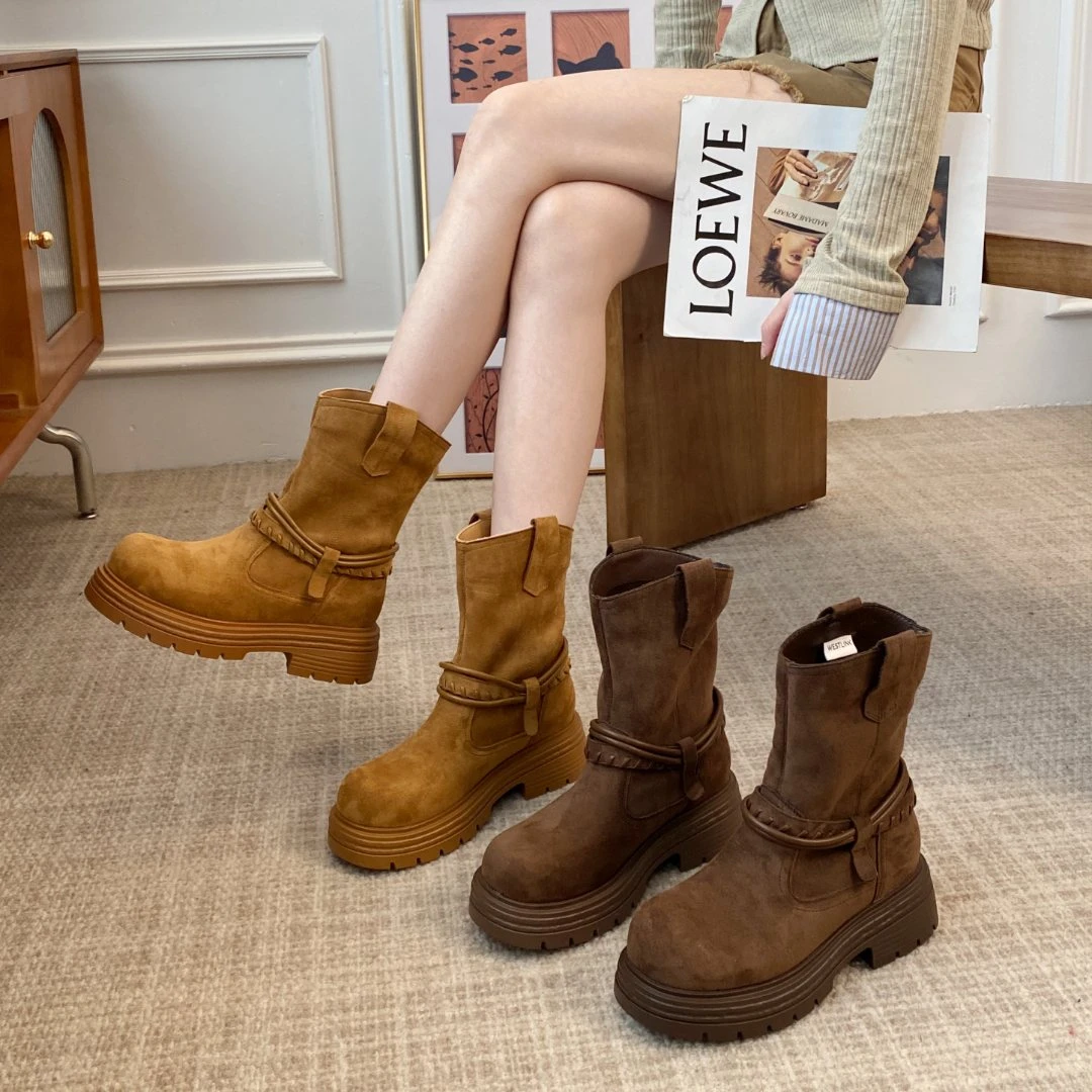 贾不假琥珀系马丁靴女款2025新款秋季复古厚底增高短靴百搭高级感