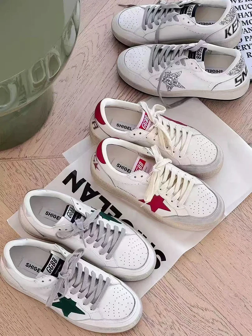 诗歌兰女鞋2025春款时尚复古做旧星星脏脏鞋厚底显瘦平底休闲鞋潮
